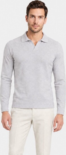 Fly3 Skipper collar sweater super140 piquet merino wool M grå herre