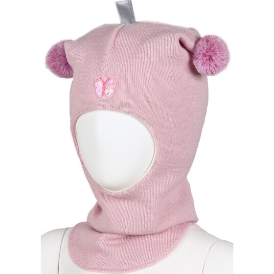 KiVAT butterfly balaklava ull – pudderrosa multicolor bobbles 5 8år