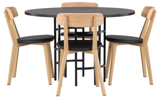 Venture Design Copenhagen & Sanjos spisegruppe Natur/svart 4 stoler & bord 115 cm