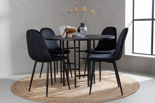 Venture Home Copenhagen Spisegruppe 115 cm Rund med 4 Polar Stoler Sort