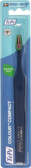 TePe Colour Compact Extra Soft Tannbørste  ekstra skånsom pleie i kompakt format MØRKE BLÅ