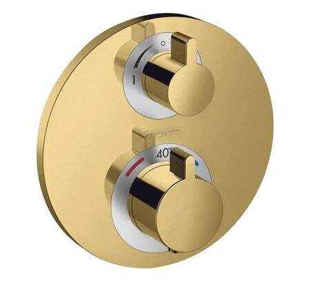 Hansgrohe ecostat s thermostatic mixer for concealed installation for 2 outlets with shut off / diverter valve polished gold optic Hansgrohe ecostat s thermostatic mixer for concealed installation for 2 outlets with shut off / diverter valve polished gold optic