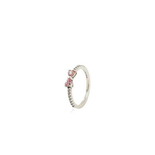Pandora Bow Sterling Silver Ring With Fancy Pink And Clear Cubic Zirconia - Pink - 54
