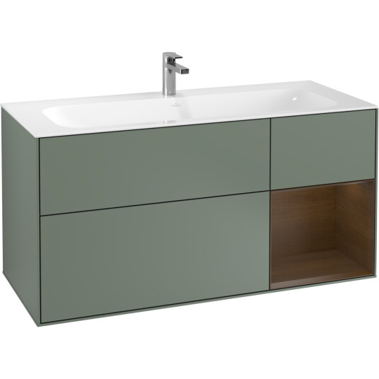 VILLEROY & BOCH FINION SERVANTSKAP 120 OLIVEN MATT LAKK EMOTION-LYS, HØYRESTILT VALNØTTHYLLE