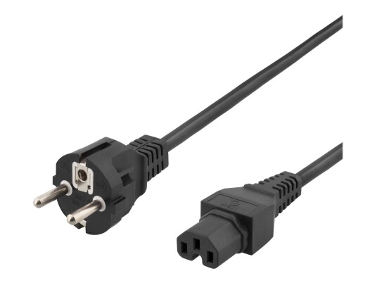Deltaco CEE 7/7 til IEC 60320 C15 Strømkabel 50 cm Svart