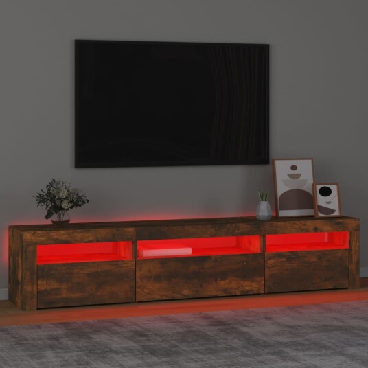 vidaXL TV-benk med LED-lys røkt eik 195 x 35 x 40 cm