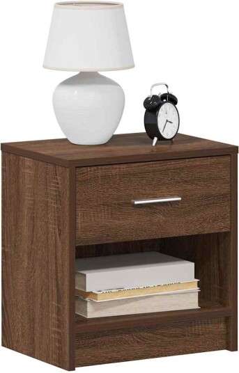 Nattbord 2 stk med skuff brun eik 39x28x41 cm
