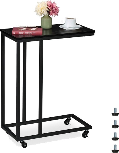 C formet sidebord med hjul – metall og MDF