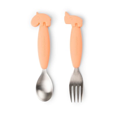 Done by Deer ™ Easy-grip skje- og gaffelsett, Deer friends Coral