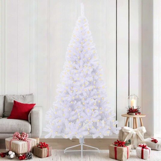 vidaXL Kunstig juletre med 300 LED med stativ Hvit 240 cm PVC og stål