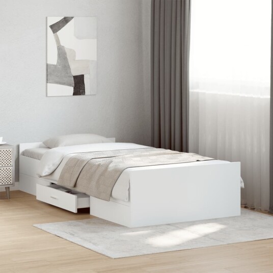 Sengeramme med skuffer hvit 100x200 cm konstruert tre 8721102619816
