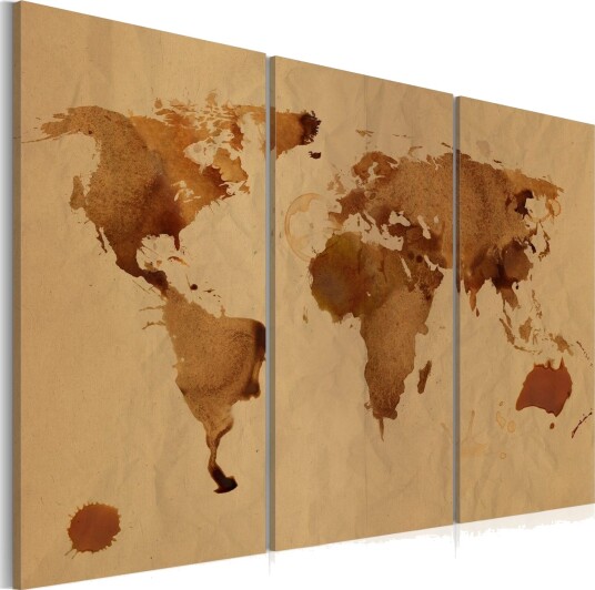 Bilde Verden Malt Med Kaffe Triptyk 120x80 Artgeist sp. z o. o. Bilde Verden Malt Med Kaffe Triptyk 120x80 Artgeist sp. z o. o.