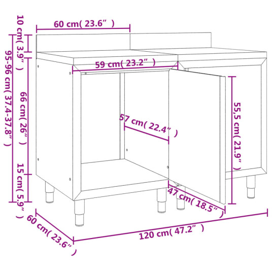 vidaXL Kommersielt arbeidsbord med skap 120x60x96 cm rustfritt stål vidaXL Kommersielt arbeidsbord med skap 120x60x96 cm rustfritt stål
