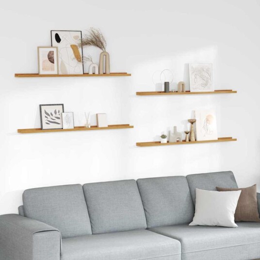 Vegghylle med hylle 4 pcs Beige 115 x 9 x 3 cm Konstruert tre Vegghylle med hylle 4 pcs Beige 115 x 9 x 3 cm Konstruert tre