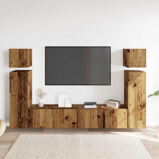 TV-skapsett 8 deler veggmontert gammelt tre konstruert tre 8721158760234