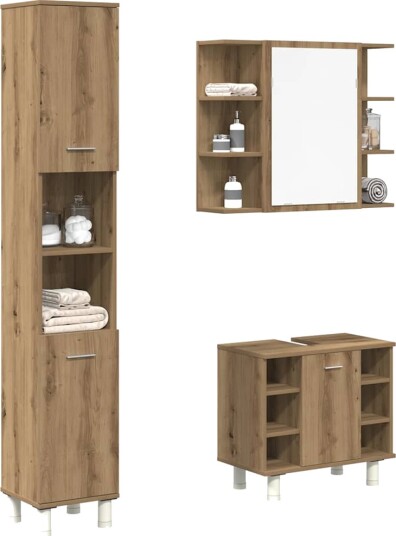 Baderomsmøbler 3 deler artisan eik konstruert tre 8721158714961