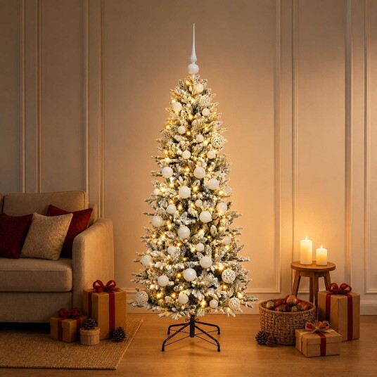 vidaXL Kunstig juletre med julekuler 150 cm 150 LED-lys Varmhvit