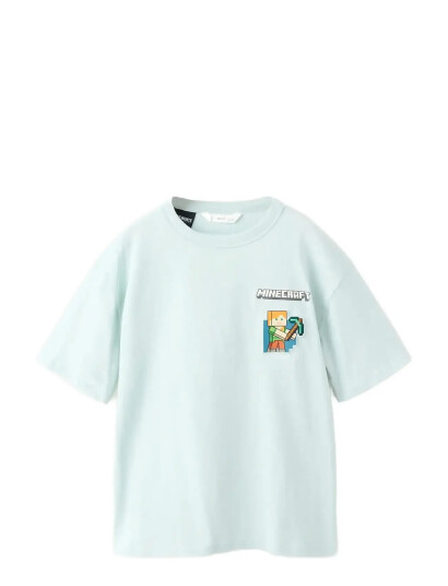 Mango Minecraft Cotton T Shirt Blue 11 12 Mango Minecraft Cotton T Shirt Blue 11 12
