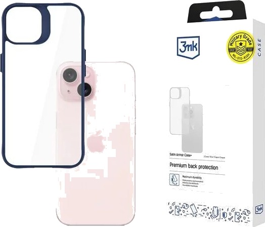 3mk Satin Armor Case+ Blue for Apple iPhone 15 Transparent