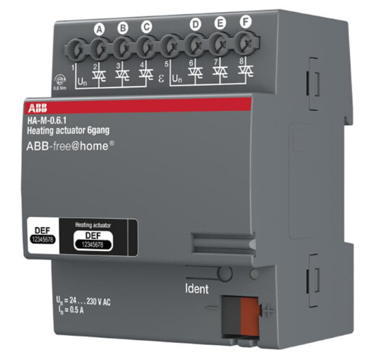 ABB free@home 2CDG510008R0011 Varmeaktuator for KNX 6 kanaler Elfordeling & strømforsyning