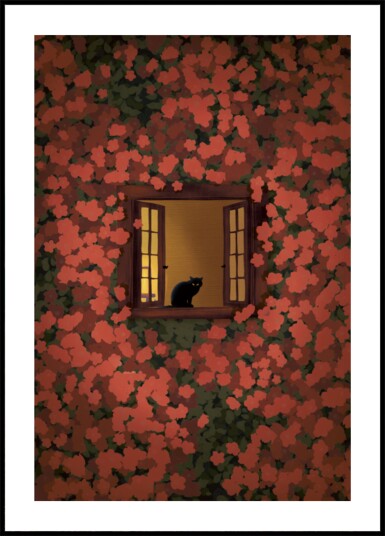 Evening Cat and Roses Plakat / 50x70