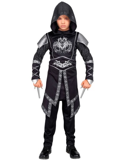 Svart Assassins Creed Inspirert Kostymeoverdel til Barn 11 13 År