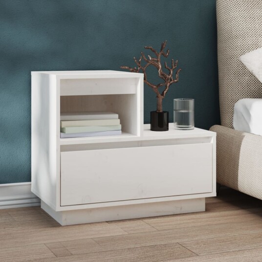 vidaXL Nattbord hvit 60x34x51 heltre furu