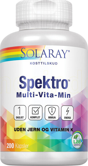 Solaray Spektro Multi-Vitamin uden jern og vit. K. 200 Kapslar