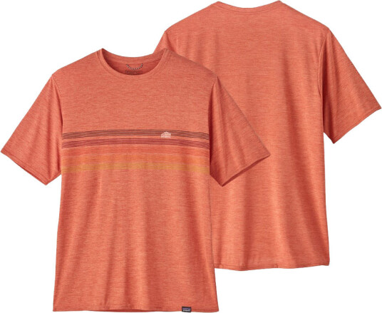 Patagonia Capilene Cool Daily Graphic Shirt Herre Line Logo Ridge Stripe Quartz Coral Xdye M
