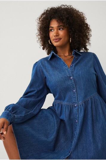Ellos Plus collection Denimkjole med puffermer Blå