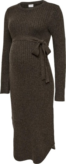 Mamalicious Mlelin L/S Knit Midi Dress Brown S