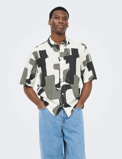 ONLY & SONS Onsharvi Life Ss Aop Shirt Noos Black XL
