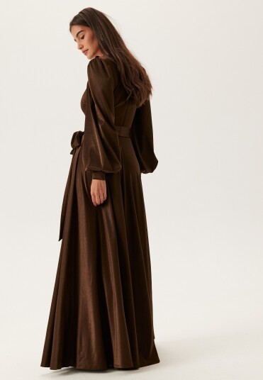 Goddiva Satin Volume Sleeve Maxi Dress Goddiva Satin Volume Sleeve Maxi Dress