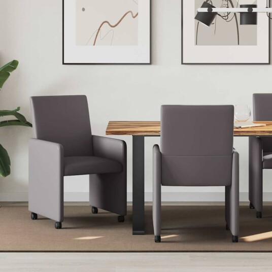 Spisebordsstoler med hjul 2 pcs Grå 57 x 66 x 94 cm Kunstlær Spisebordsstoler med hjul 2 pcs Grå 57 x 66 x 94 cm Kunstlær