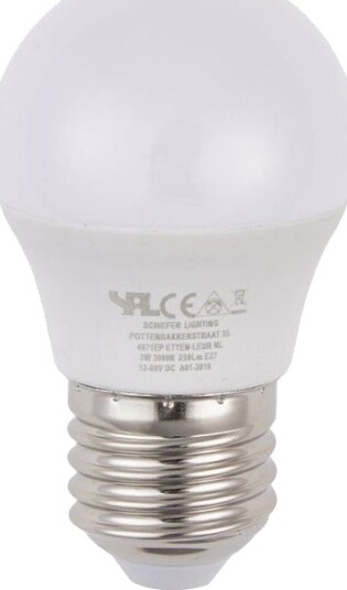 Spl E27 3W LED kronepære 12 60V   G45 opalt glass 3000K   Kulør : Varm