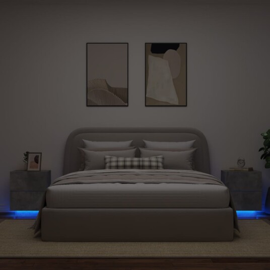  Nattbord med LED 2 stk betonggrå konstruert tre 8721012253261