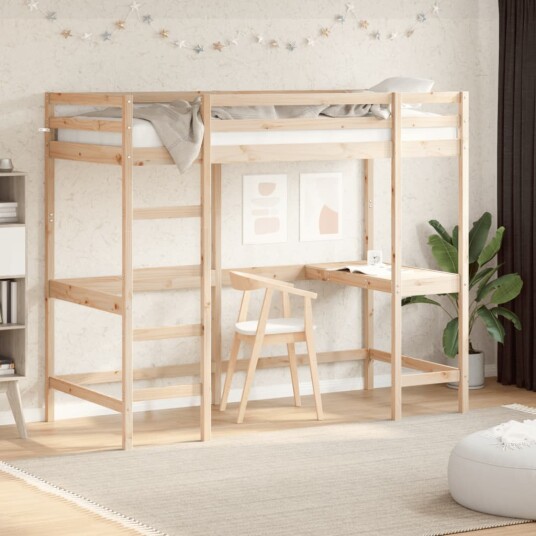 vidaXL Køyeseng med skrivebord 100x200 cm heltre furu 8721012429741