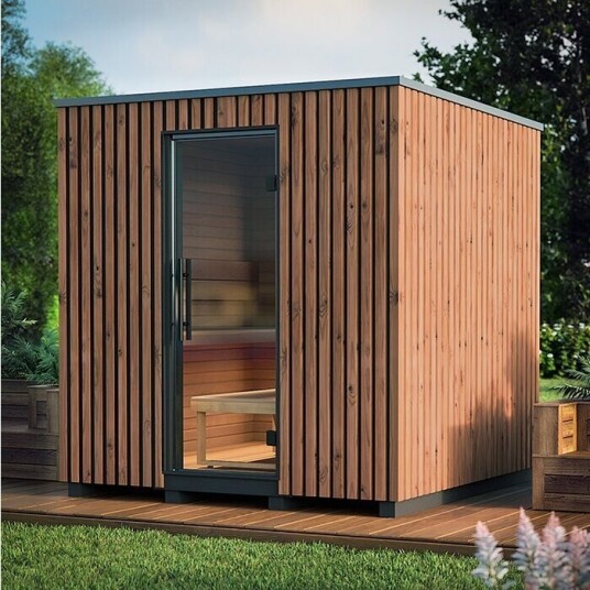 Moderne utendørsbadstue | Moderne badstue i termotre – Sana Moderne utendørsbadstue | Moderne badstue i termotre – Sana