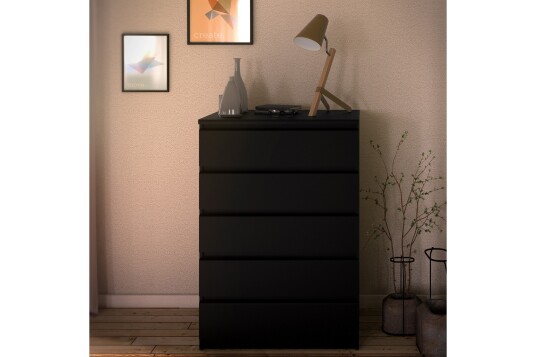 Kommode Lerna 77 cm 5 Skuffer   Svart