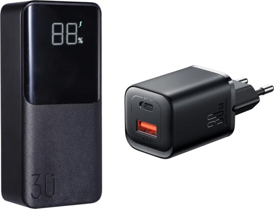 SiGN Super Charge LED Powerbank 30000mAh med vegglader 30W Svart