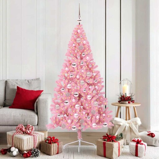 Kunstig Forhåndsopplyst Juletre med 300 LED Rosa 180 cm PVC