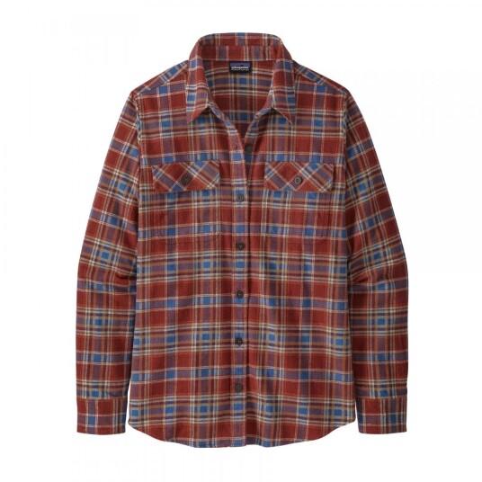 Patagonia  W´S L/S Organic Cotton Mw Fjord Flannel Shirt Dame, Iffr Ice Fjord: Fox Red, S