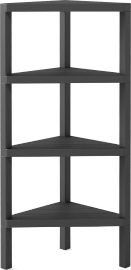 Hjørnebokhylle – 4 etasjers åpen lamelldesign svart