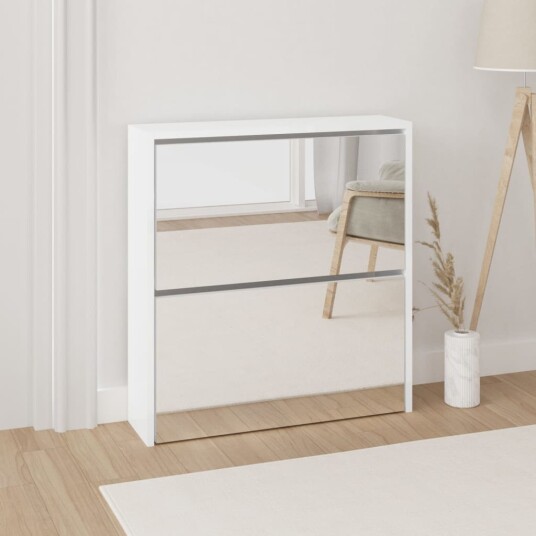 vidaXL Skoskap med speil 2 lag h?yglans hvit 63x17x67 cm vidaXL Skoskap med speil 2 lag h?yglans hvit 63x17x67 cm
