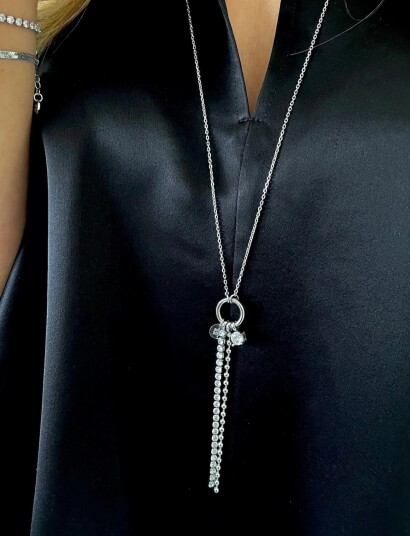 Bud to rose Ice Bead Fringe Necklace Silver Silver Bud to rose Ice Bead Fringe Necklace Silver Silver