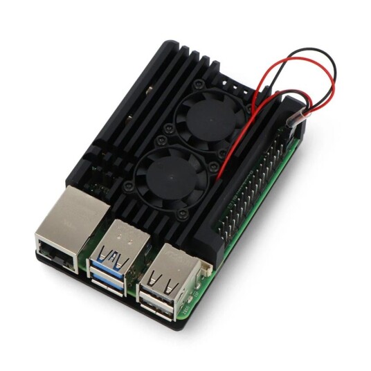 Aluminiumskabinett for Raspberry Pi 5 svart med to vifter