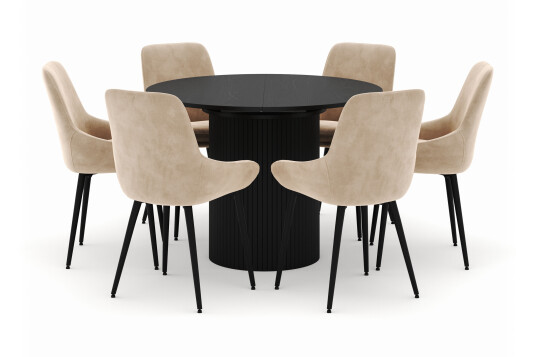 Scandinavian Choice Kopparbo Rund Spisegruppe 106 156cm med 6 Alsarp Spisestoler Svart