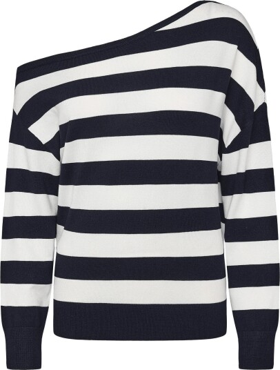 Mango Asymmetric Neckline Striped Jersey Navy L