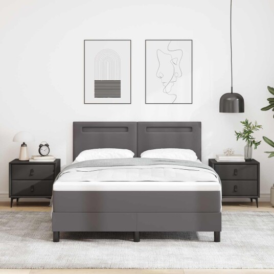 Sengramme med madrass med madrass Grå 140 x 200 cm Kunstlær