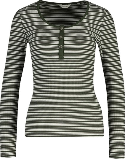 Gant Slim Ribbed Ls Henley Top MOSSY GREEN M